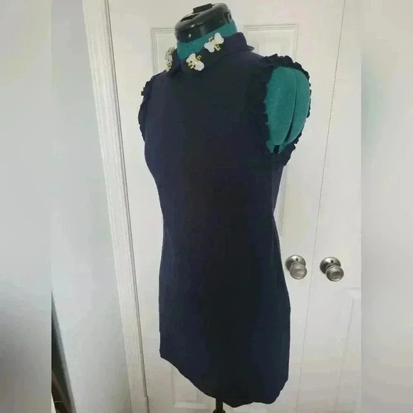 ZARA Medium Blue Sleeveless Ruffleneck Bee Appliqué Mini Dress - Picture 1 of 3